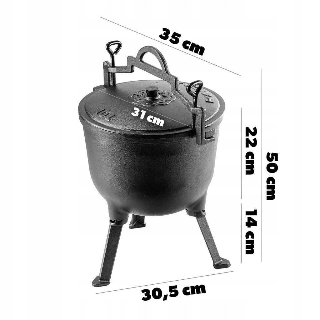 Calderone da caccia in ghisa KADAX 10L per falò, griglia e arrosto.