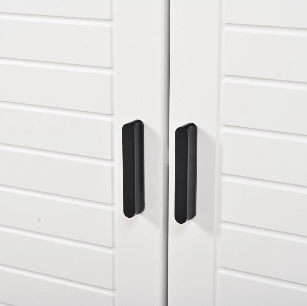 Garderobiera 125x36x165 cm con 8 ganci; 2 ante; 2 cassetti e 6 ripiani in MDF e truciolato bianco