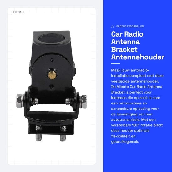 Antennebeugel Verstelbaar 180° - Antennehouder - Kit di Montaggio - Piastra Antiscivolo - Robusto - Nero - 68 g