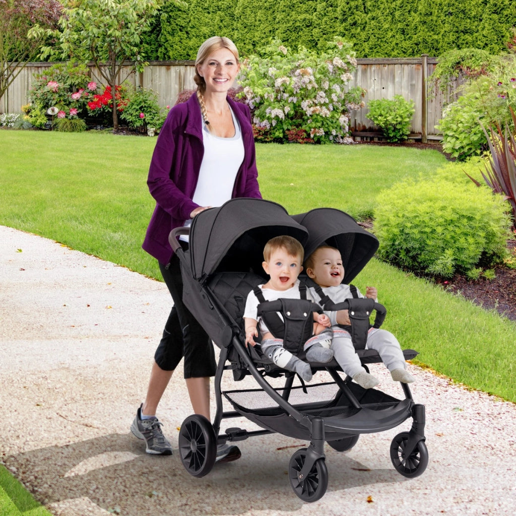 Passeggino doppio pieghevole per bambini con schienale regolabile, Passeggino portatile per neonati Grigio scuro-Passeggini per bimbi