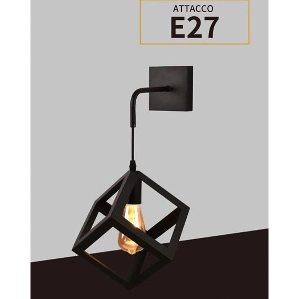 Trade Shop - Applique Da Parete Pendente A Forma Di Cubo 3d Stile Minimal Portalampada Attacco E27 Aq52 - Nero