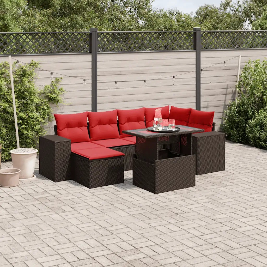 Set Divani da Giardino 7 pz con Cuscini Marrone in Polyrattan 3269314