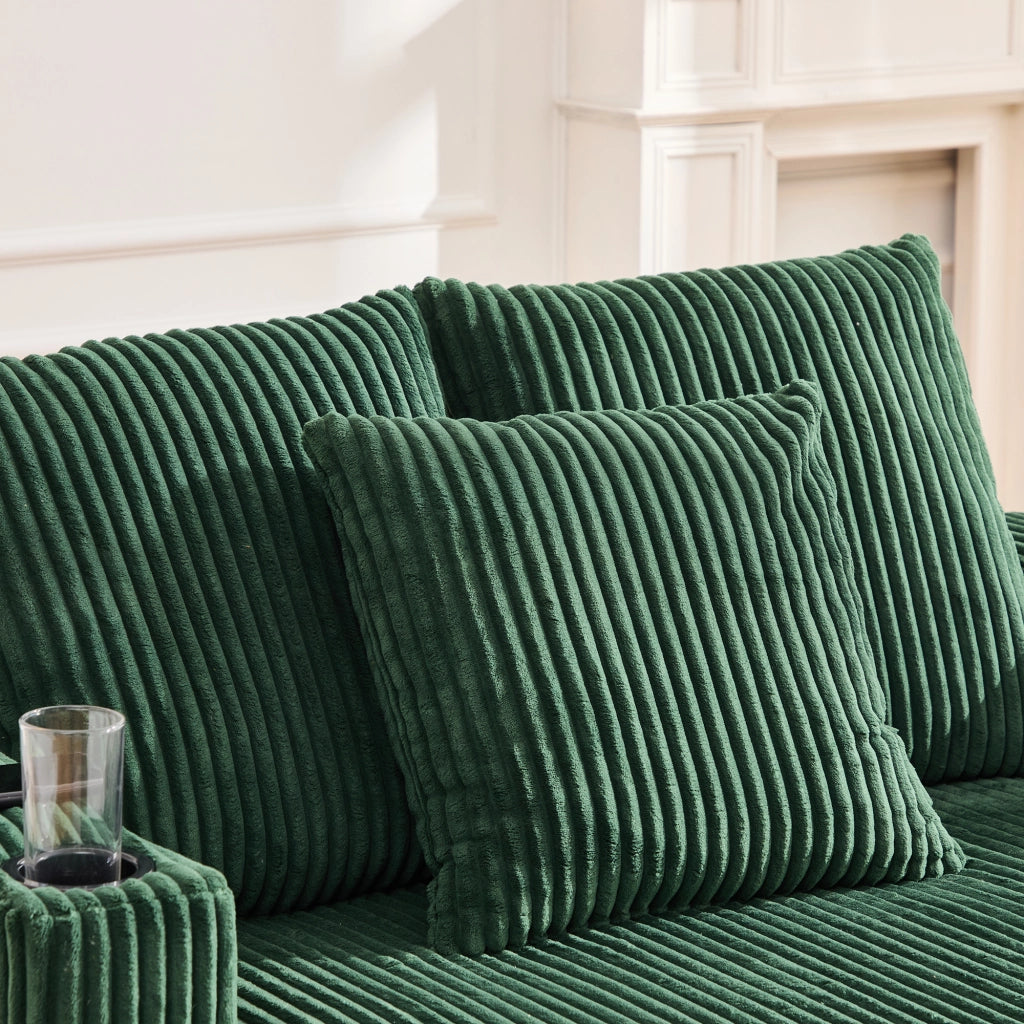 Poltrona relax con USB, Portabicchiere e LED, Schienale imbottito, in velluto a coste, Verde smeraldo