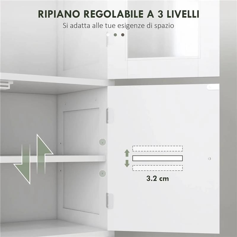 MOBILE COLONNA BAGNO CON 3 ARMADIETTI E ANTE IN VETRO E A PERSIANA 60X30X170.5 CM BIANCO