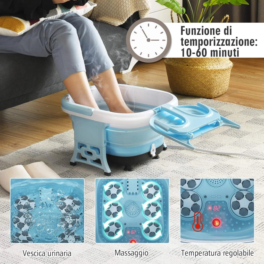 Massaggiatore Plantare Massaggiatore Piedi Elettrico, Massaggia Piedi Portatile, con Funzione Calore Bolle e Rulli Elettronici, Pieghevole Salvaspazio (Blu)