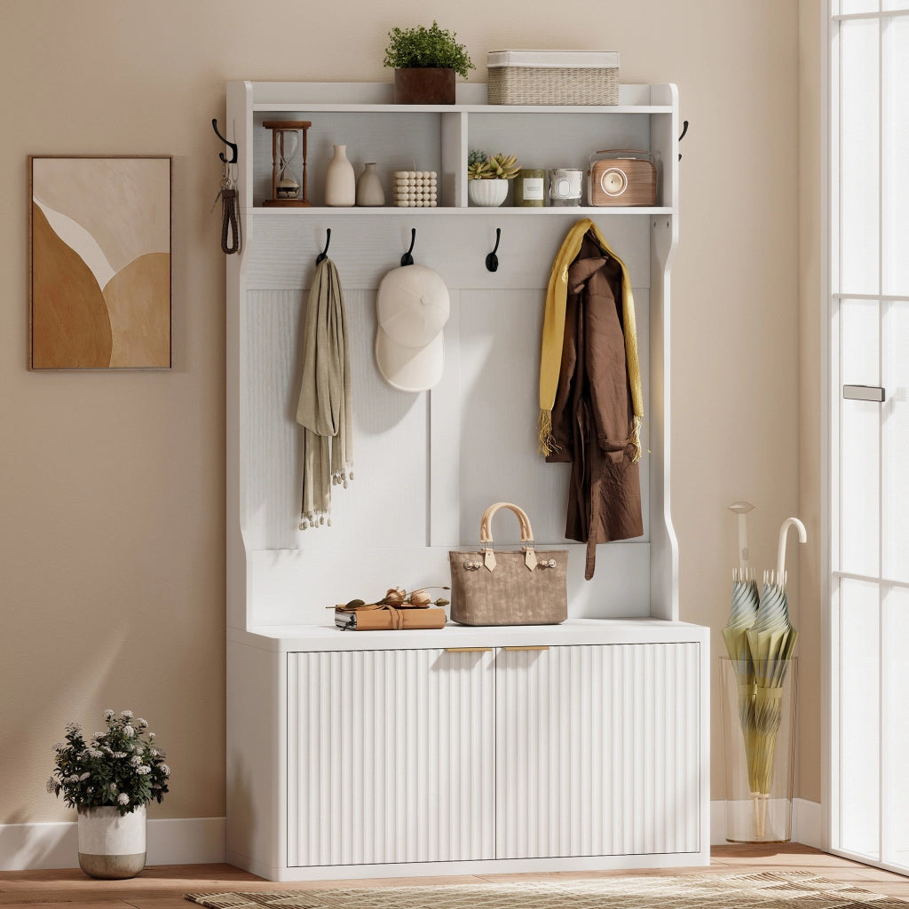 Appendiabiti con scaffale per ingresso ¨C Zephmum ¨C Bianco 100x38x172 cm