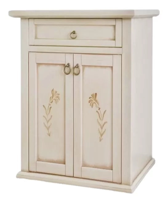 Porta telefono shabby 2 porte 1 cassetto avorio anticato decori 60x32x76 - Mobili 2G