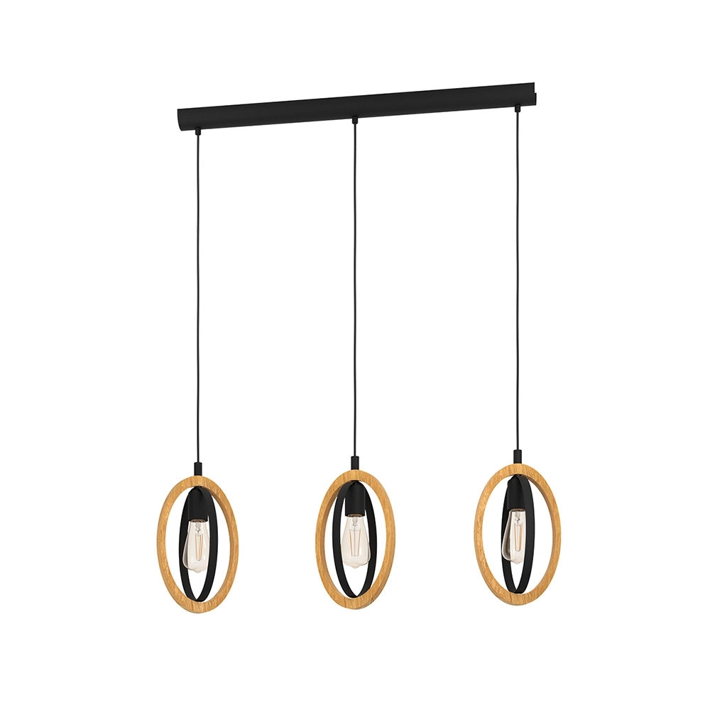 Lampadario Industrial Basildon 3 Luci Metallo Nero E Marrone