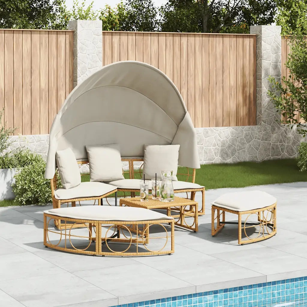 Lettino Prendisole Esterno Tetto e Cuscini in Polyrattan