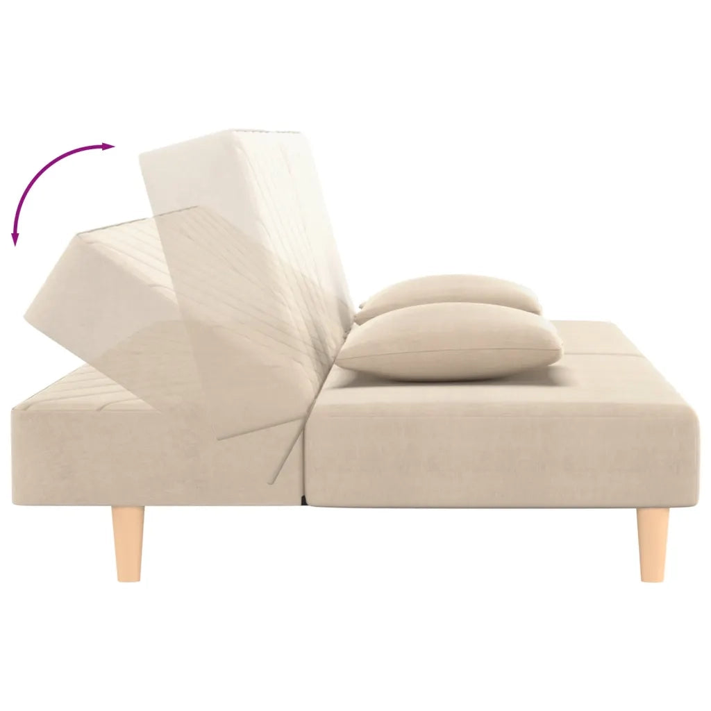 Divano Letto a 2 Posti con 2 Cuscini Crema in Tessuto 375890