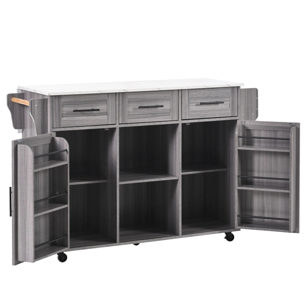 Tavolino Multiuso con Ripiano e Cassetti ¨C MINIMAL ¨C Legno Massello Grigio e Marmo Bianco, 139x46x91.5 cm