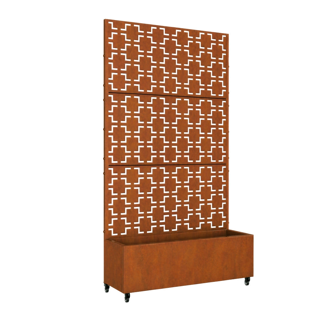 Fioriera con Spalliera Aaskis a Rotelle in Acciaio Corten 190 x 82 x 38 cm - Marrone Ossidato casa.pro
