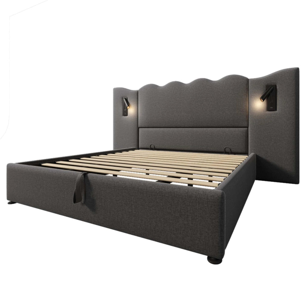 Letto contenitore 180x200 cm con lampada LED orientabile e porte USB-C