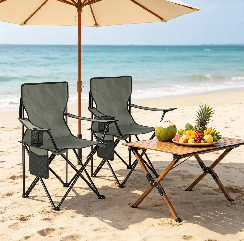 Set 2 sedie da campeggio pieghevoli grigio scuro