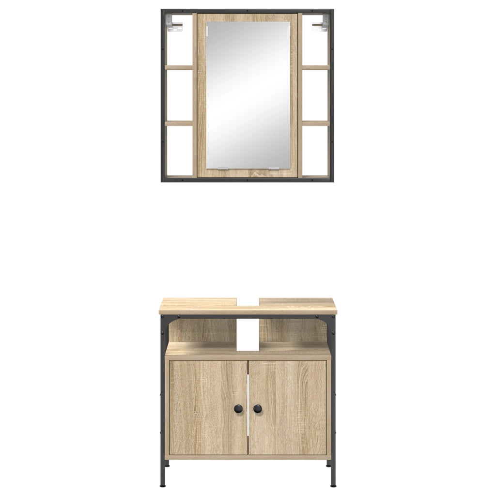 Set Armadietti Bagno 2 Pezzi Rovere Legno Ingegnerizzato