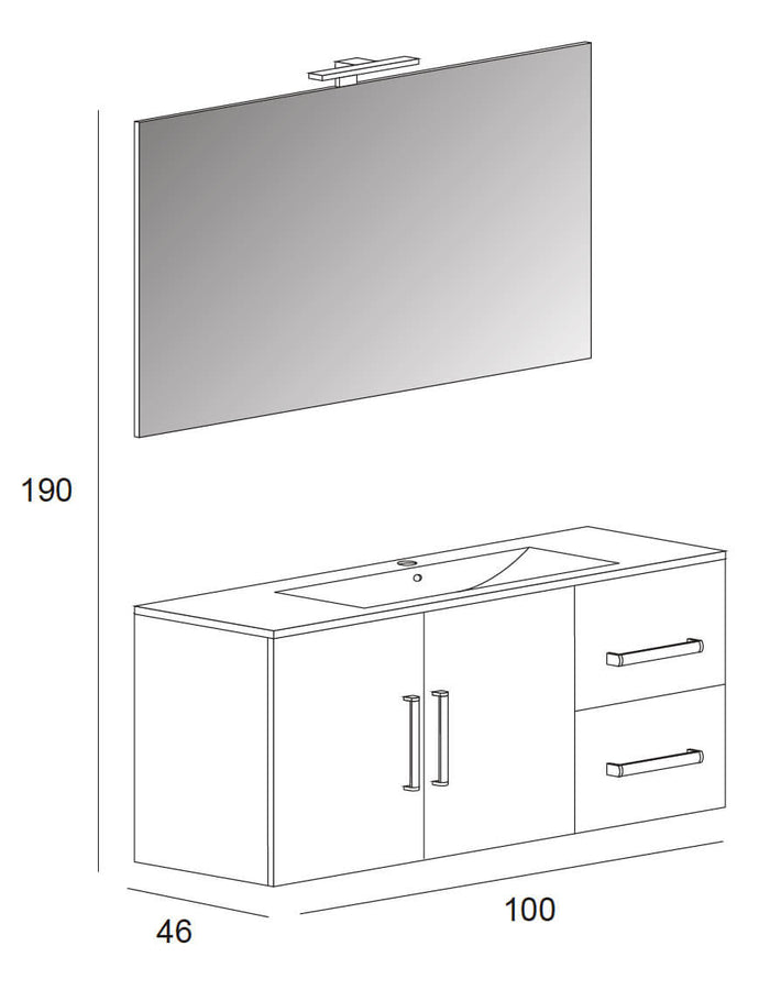 Mobile Bagno Sospeso 100 cm Lavabo e Specchio Tavassi Venere Grigio Talpa Opaco
