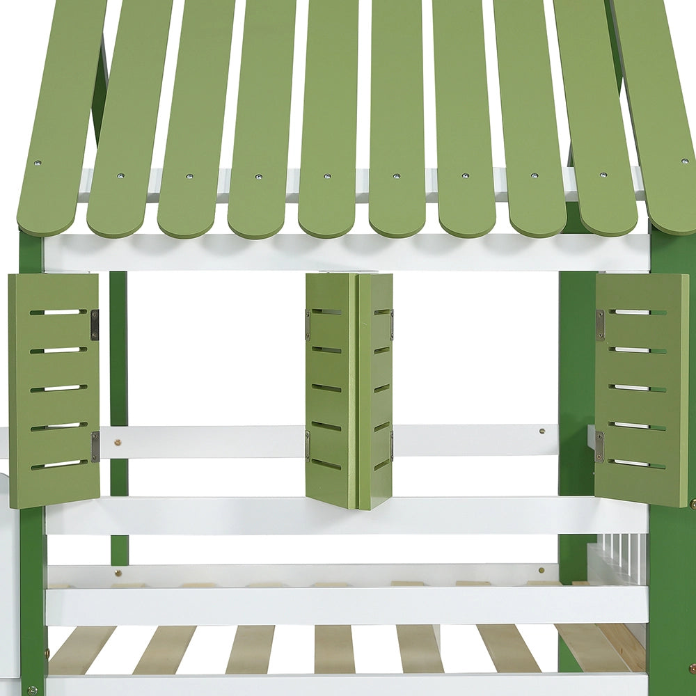 Letto a soppalco bambini - Xylo - 90x200 cm armadio pino verde