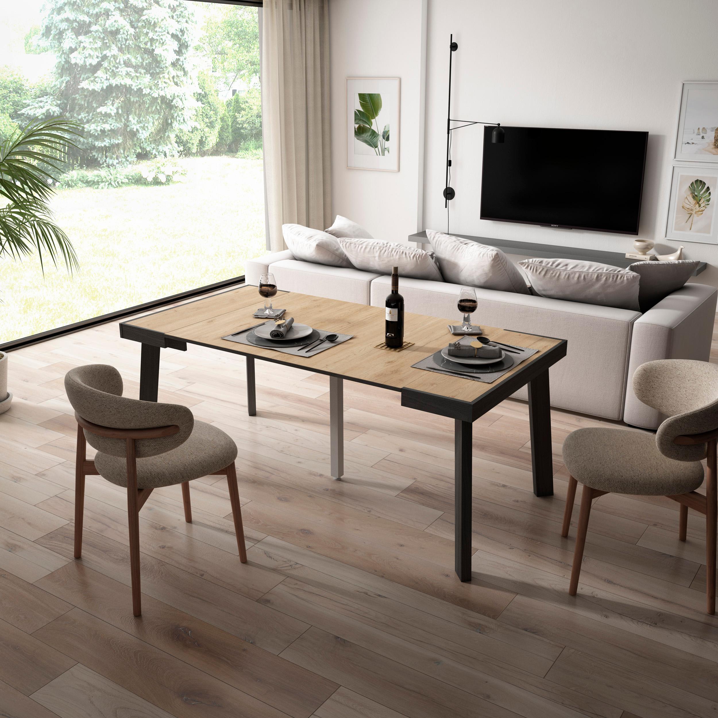 Consolle allungabile, 180x90x73cm, Per 8 persone, Gambe in legno, colore Rovere RF3001