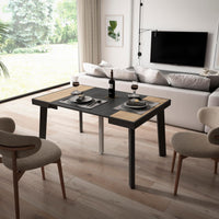 Consolle allungabile, 140x90x73cm, Per 6 persone, Gambe in legno, colore Rovere e nero RF3034