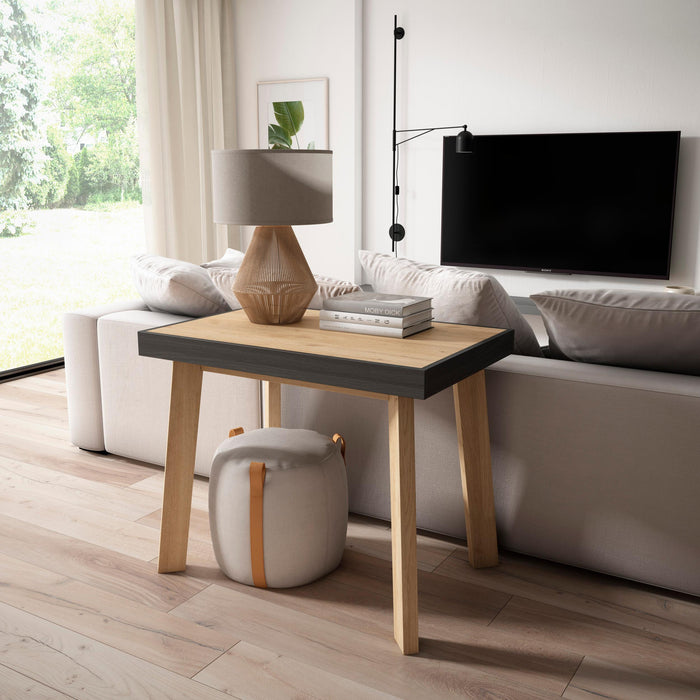 Consolle allungabile, 160x90x73cm, Per 8 persone, Gambe in legno, colore Rovere e nero RF3041