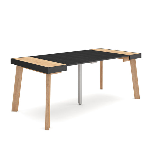Consolle allungabile, 180x90x73cm, Per 8 persone, Gambe in legno, colore Rovere e nero RF3010