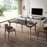 Consolle allungabile, 180x90x73cm, Per 8 persone, Gambe in legno, colore Rovere e nero RF3010