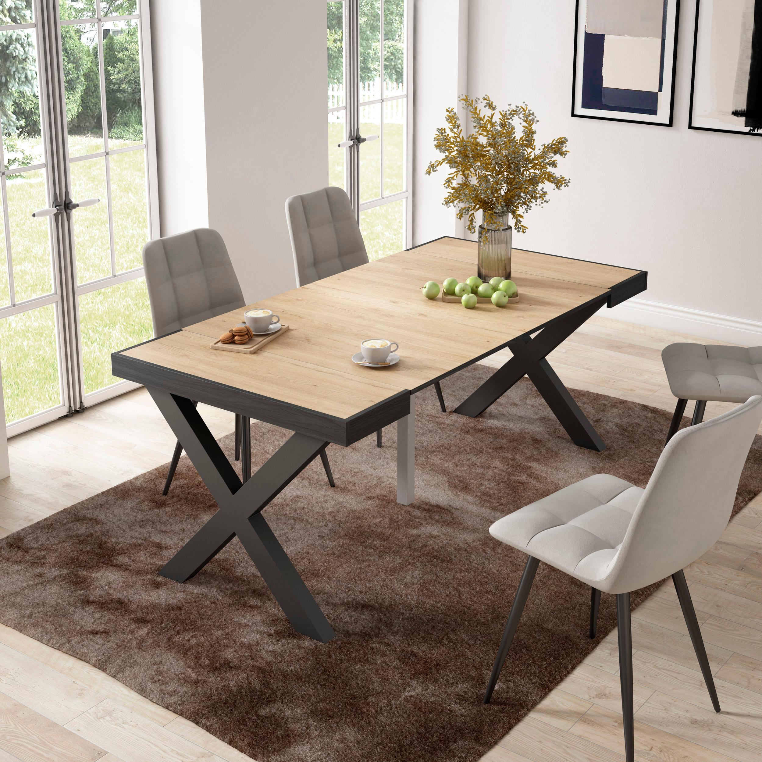 Consolle allungabile, 58 fino 180x90x73cm, Per 8 persone, Gambe in legno, colore Rovere RF2762