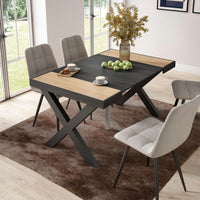 Consolle allungabile, 58 fino 140x90x73cm, Per 6 persone, Gambe in legno, colore Rovere e nero RF2732