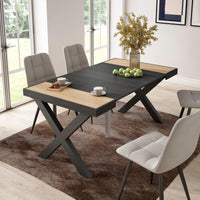 Consolle allungabile, 58 fino 160x90x73cm, Per 8 persone, Gambe in legno, colore Rovere e nero RF2754