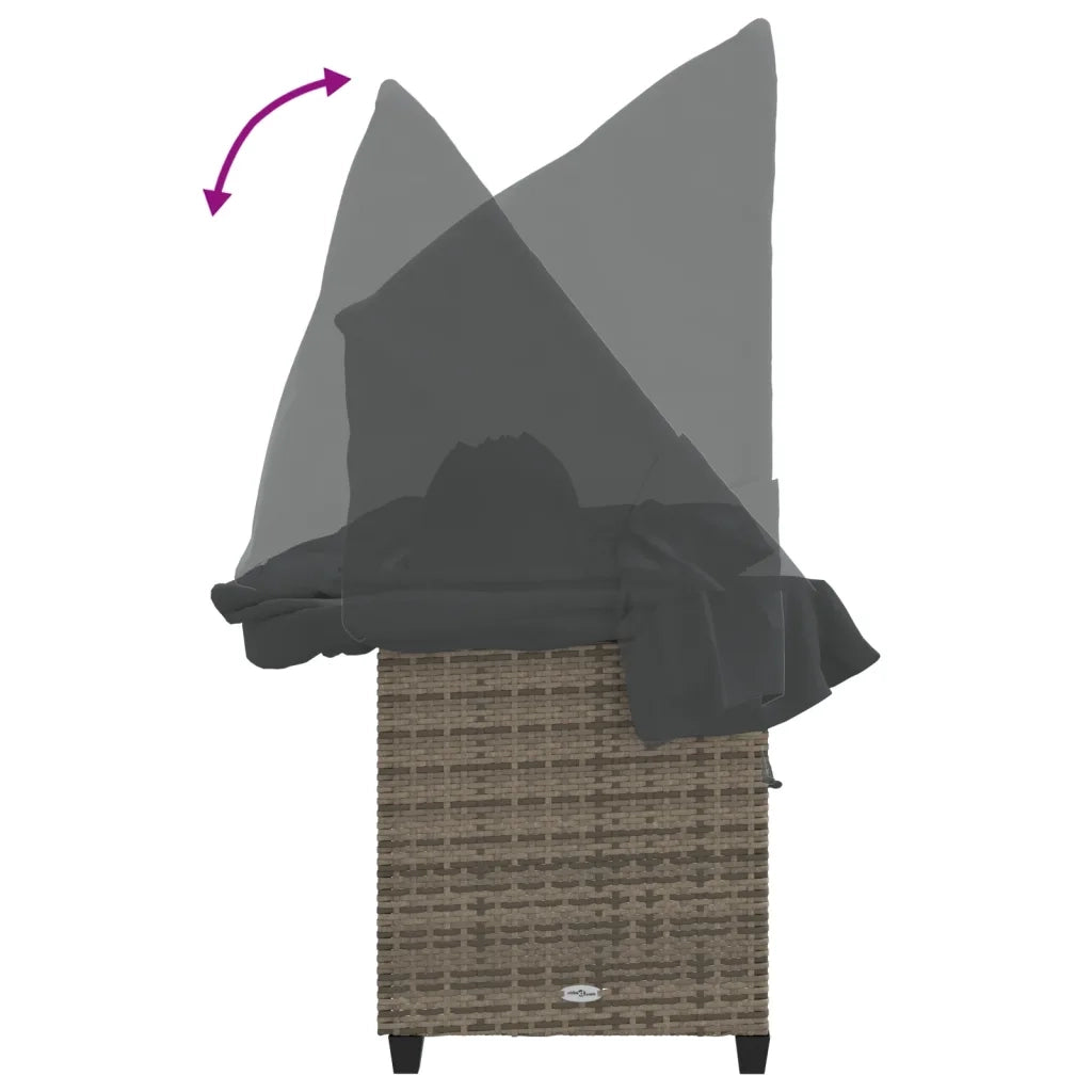 Lettino Prendisole | Sdraio da giardino | Lettino da sole con Baldacchino e Cuscini Grigio?Polyrattan