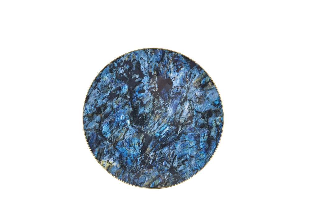 Tavolo da pranzo - rotondo moderno - effetto marmo - bordo oro - base nera/oro - versatile - soggiorno