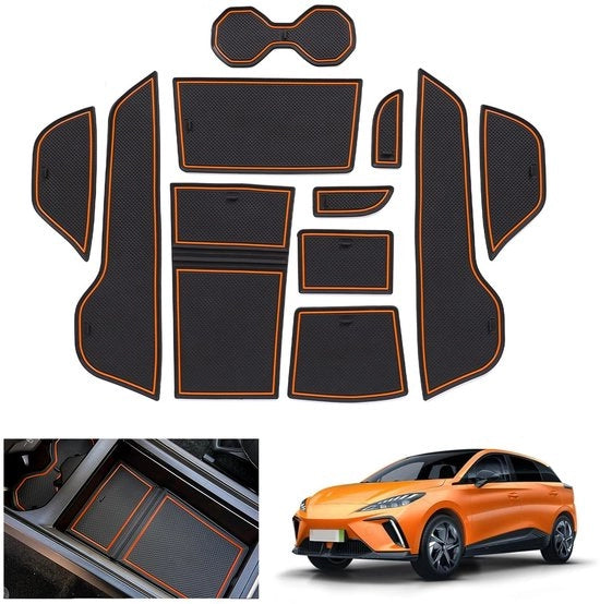 Antislipmattone per MG 4 EV MG4 Electric 2022 2023 2024, Mattoncini antislip in gomma per MG 4 2023, Mattoncini per console centrale, Mattoncini per cassetti di ripostiglio, Mattoncini per portiere, Accessori MG4 (Arancione)