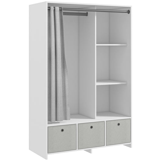 Armadio Guardaroba 105x48x160 cm con Barra Appendiabiti Ripiani e Cassetti in Legno e Tessuto Bianco e Grigio