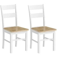 Set di 2 Sedie da Cucina, Legno di Gomma, Piedini protettivi, Schienale leggermente curvato, Bianco