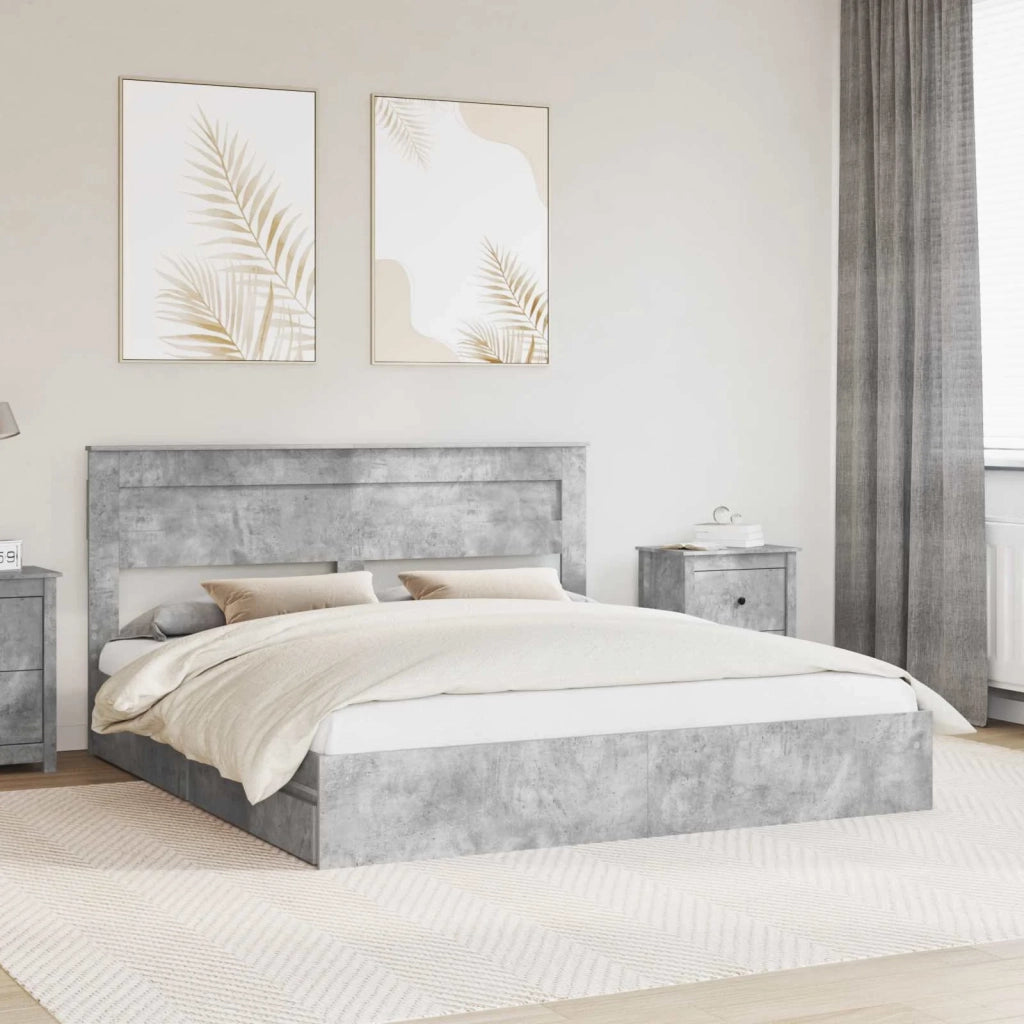 Letto con Contenitore con testiera Grigio cemento 200 x 200 cm