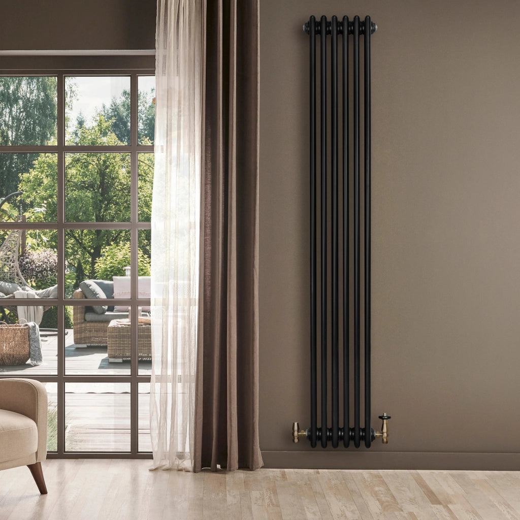 Radiatore Tradizionale 4 Colonne Verticale Riscaldamento Nero & Valvole 1800x290 mm