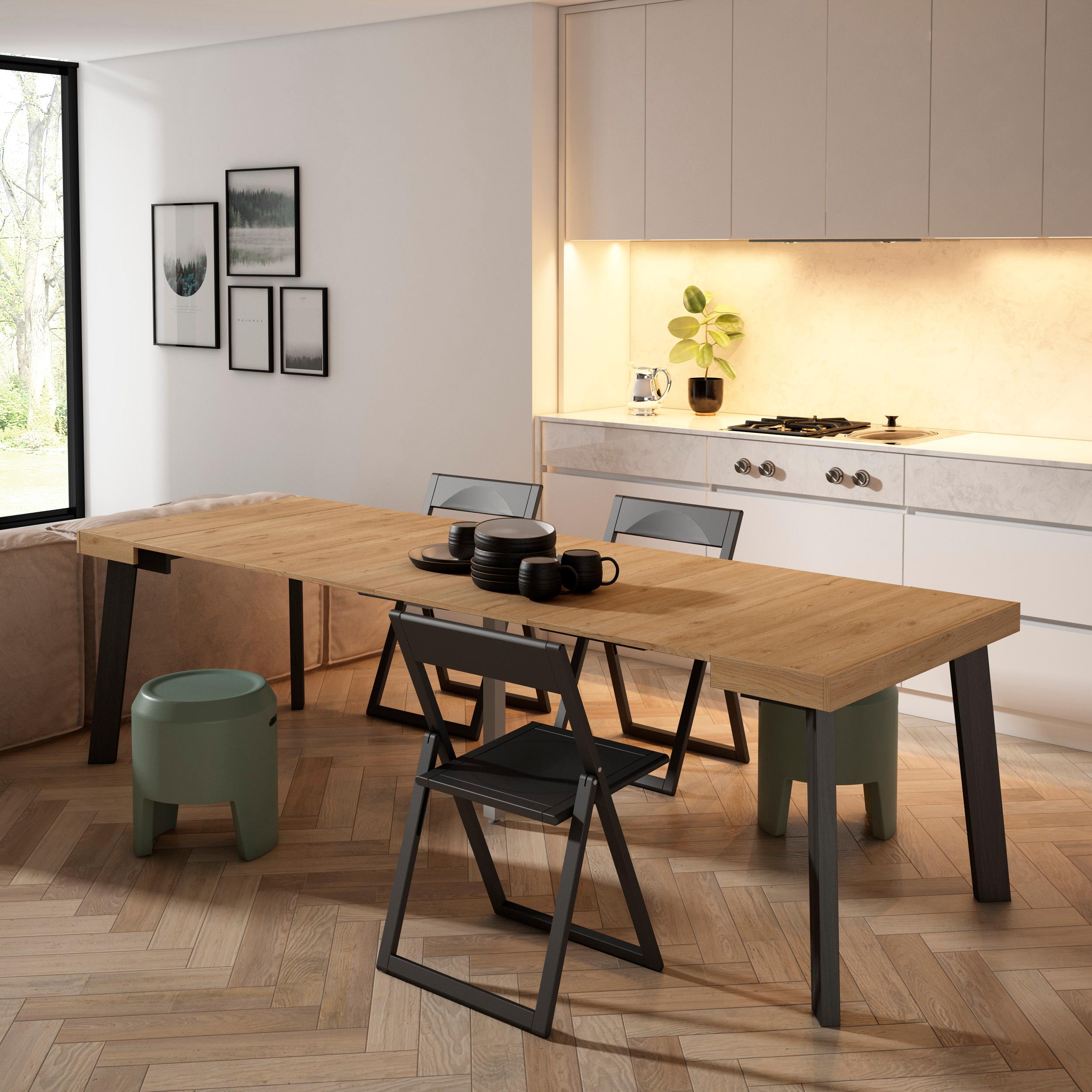 Consolle allungabile, 262x90x73cm, Per 12 persone, Gambe in legno, colore Rovere RF3020