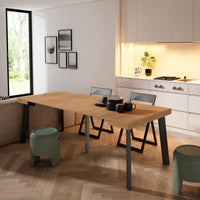 Consolle allungabile, 222x90x73cm, Per 10 persone, Gambe in legno, colore Rovere RF3072