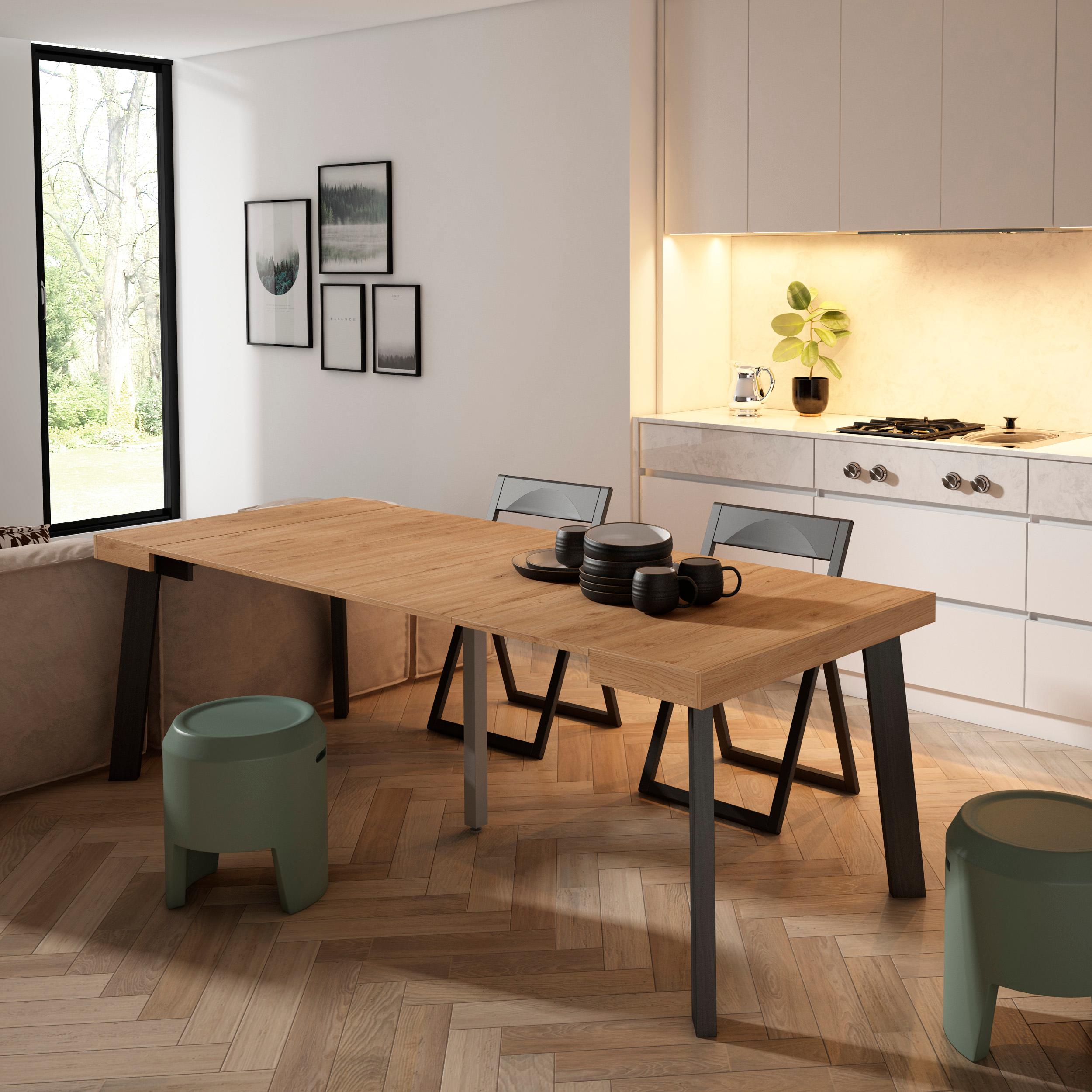 Consolle allungabile, 222x90x73cm, Per 10 persone, Gambe in legno, colore Rovere RF3072