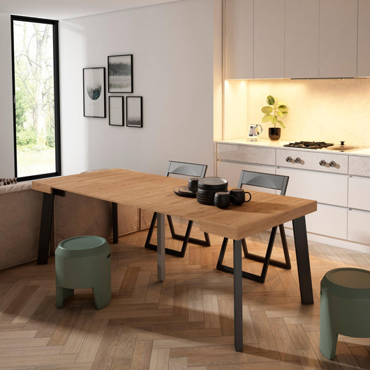 Consolle allungabile, 222x90x73cm, Per 10 persone, Gambe in legno, colore Rovere RF3072