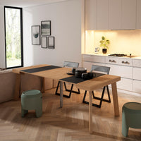 Consolle allungabile, 222x90x73cm, Per 10 persone, Gambe in legno, colore Rovere e nero RF3066