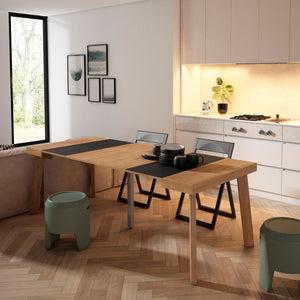 Consolle allungabile, 222x90x73cm, Per 10 persone, Gambe in legno, colore Rovere e nero RF3066