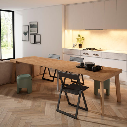 Consolle allungabile, 302x90x73cm, Per 14 persone, Gambe in legno, colore Rovere RF3098