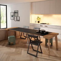 Consolle allungabile, 302x90x73cm, Per 14 persone, Gambe in legno, colore Rovere e nero RF3099