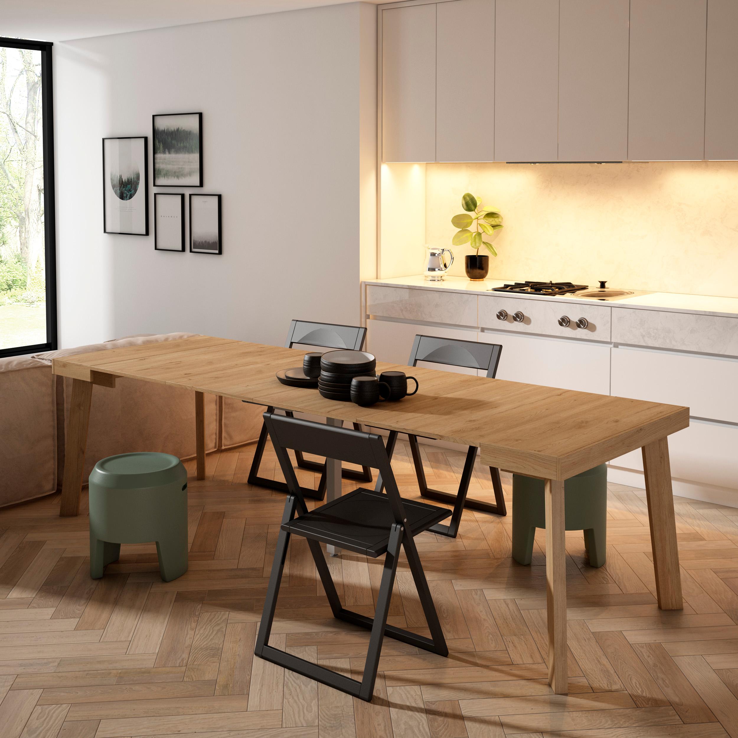 Consolle allungabile, 262x90x73cm, Per 12 persone, Gambe in legno, colore Rovere RF3086