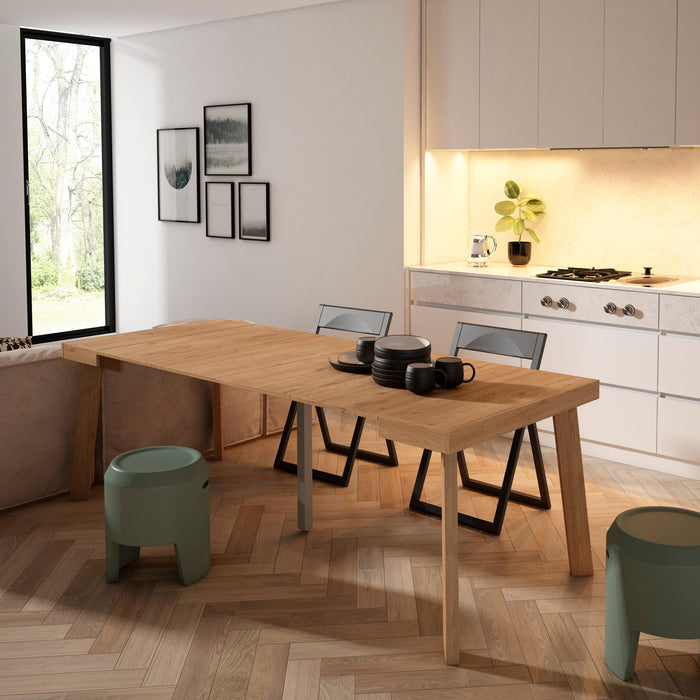 Consolle allungabile, 222x90x73cm, Per 10 persone, Gambe in legno, colore Rovere RF3063