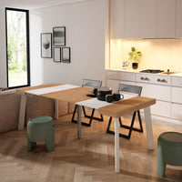 Consolle allungabile, 222x90x73cm, Per 10 persone, Gambe in legno, colore Rovere e bianco RF3015