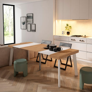 Consolle allungabile, 222x90x73cm, Per 10 persone, Gambe in legno, colore Rovere e bianco RF3015