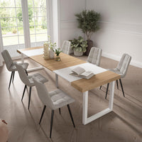 Consolle allungabile, 302x90x73cm, Per 14 persone, Gambe in legno, colore Rovere e bianco RF2965