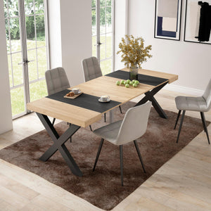 Consolle allungabile, 58 fino 222x90x73cm, Per 10 persone, Gambe in legno, colore Rovere e nero RF2784